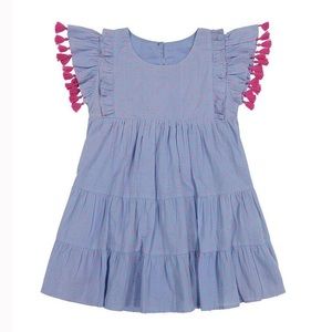 Mer St. Barth Sophie Tassel Dress in Periwinkle Swiss Dot